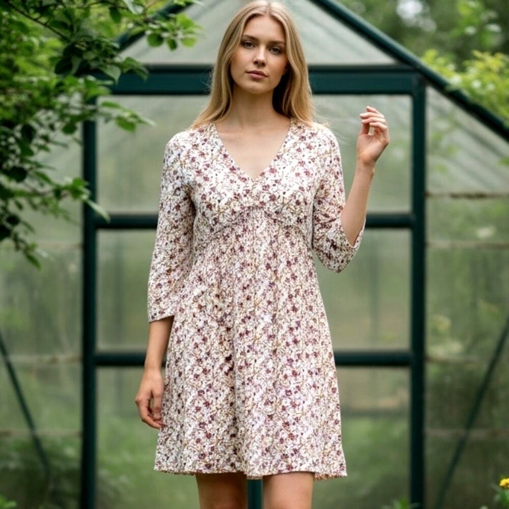 Jane and Delancey Lightweight Floral Rayon Dress 3/4 Sleeve Size XS